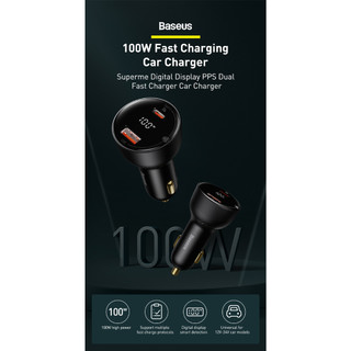 Tẩu sạc điện thoại hỗ trợ sạc nhanh 2 cổng USB C và A 100W trên ô tô Baseus Superme Digital Display