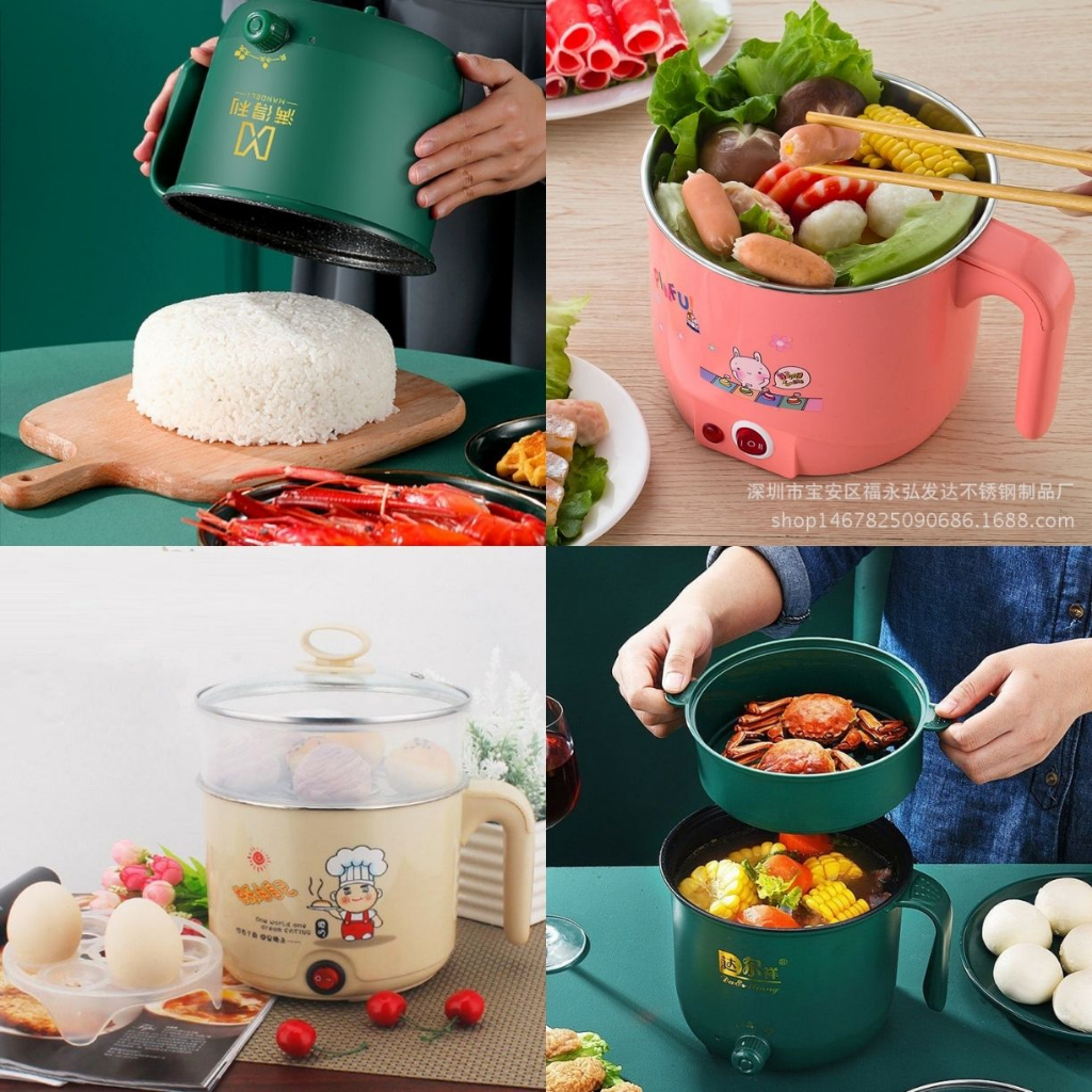 Nồi lẩu điện mini ca nấu mì 18cm kèm xửng hấp đa năng siêu tiện lợi 1.8L từ Khodaumoisi