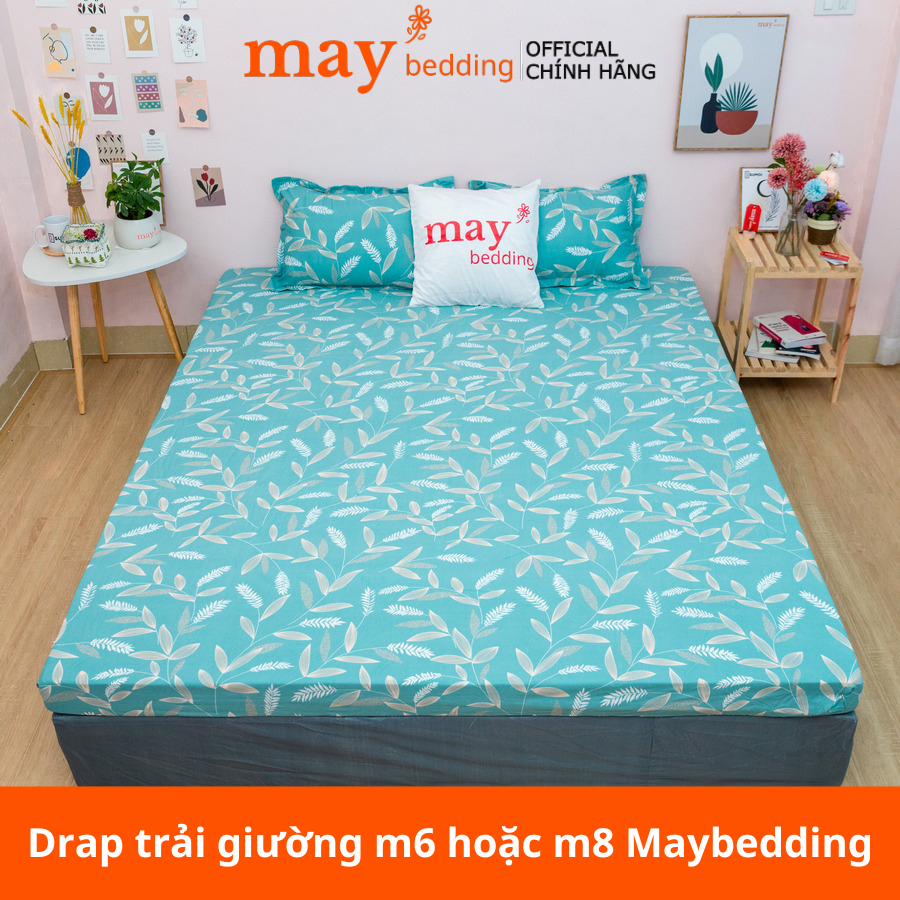 Drap trải giường Maybedding ga bọc nệm kèm 2 vỏ gối poly cotton kích thước m6 hoặc m8 nhiều mẫu