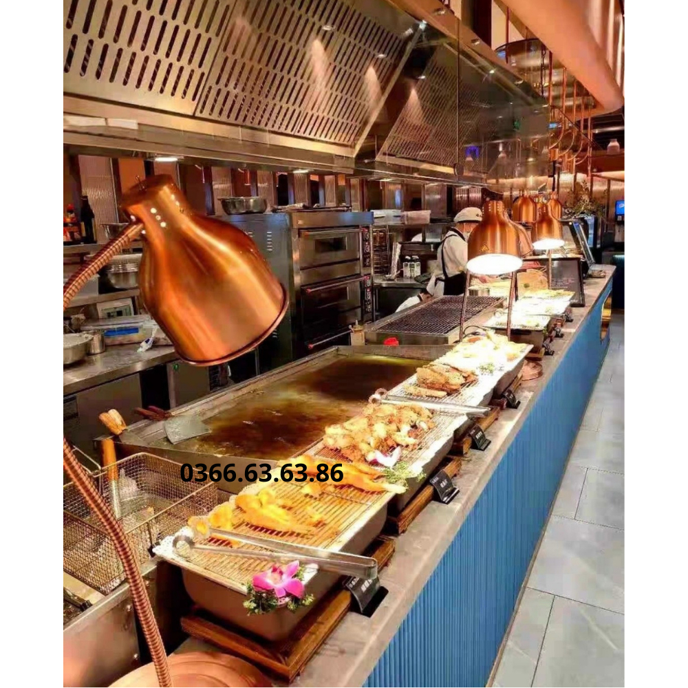 Đèn buffet, đèn hâm và giữ nóng thức ăn cho tiệc buffet. chất liệu inox, màu vàng, đồng, inox, kích thước 27x70cm