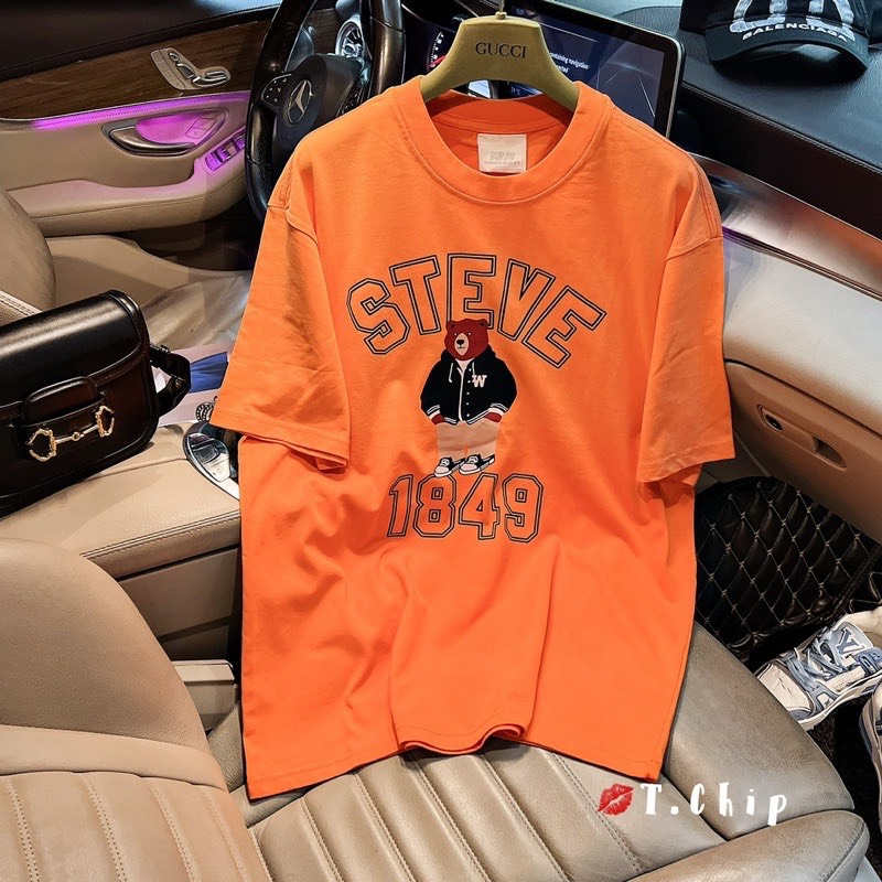 Áo Thun STEVEN 1849 Màu Cam Form Rộng Tay Lỡ Unisex Nam Nữ