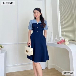 Đầm công sở đính nút tay phồng bemine mt6566