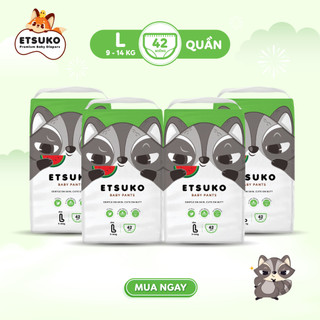 Combo 4 Tã/Bỉm Quần ETSUKO Size L 42 Miếng Cho Bé 9-14Kg - Vách Ngăn Chống Tràn, Mềm Mại Thoáng Khí Cho Trẻ Vui Chơi