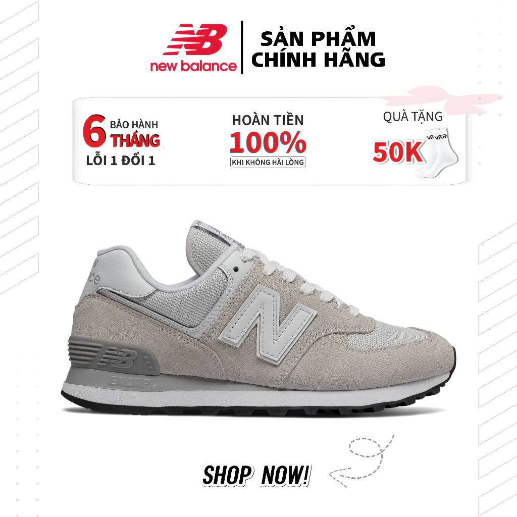 New balance 574 white grey giày chính hãng nam&nữ