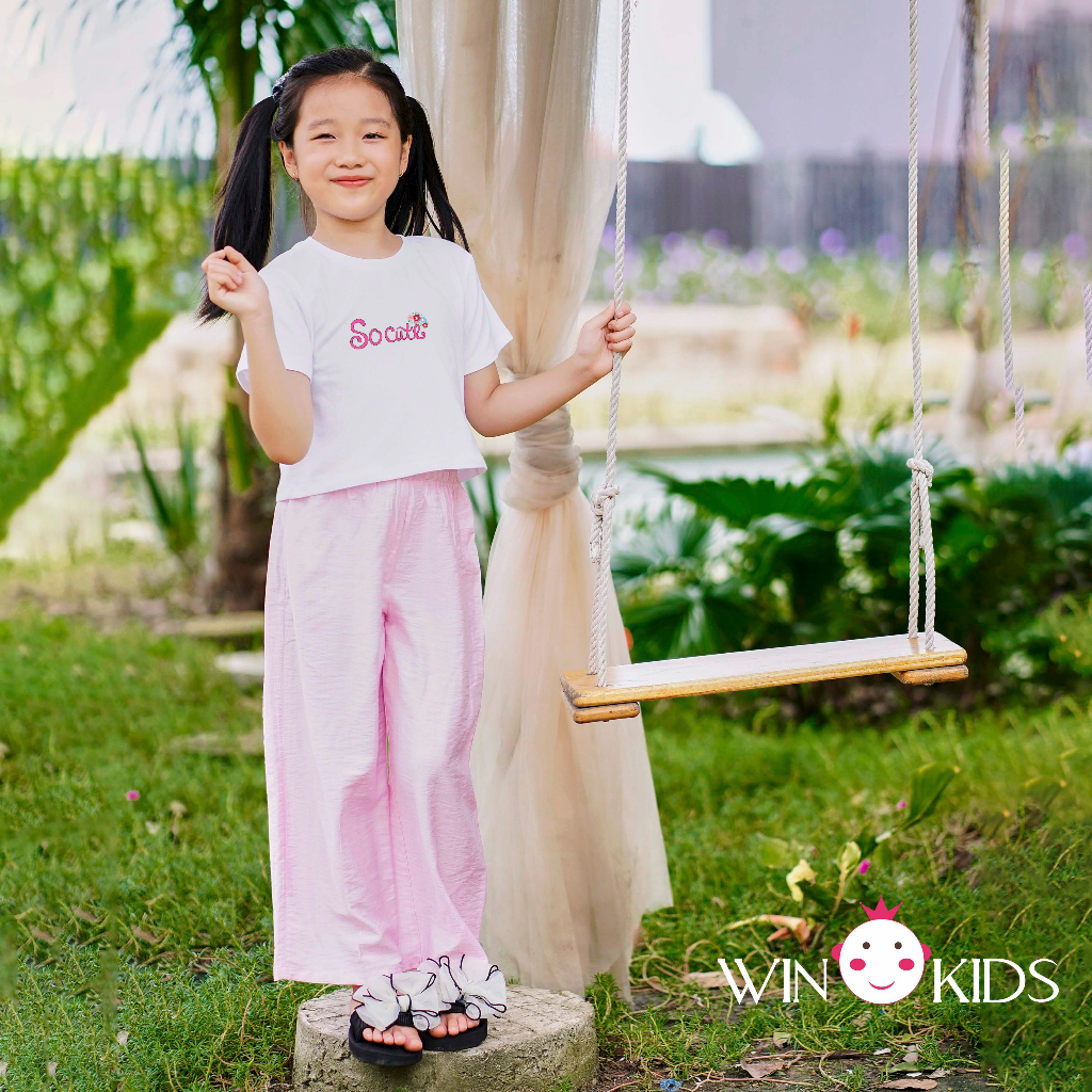 Set bé gái áo thun croptop quần dài ống suông Thời trang trẻ em Winkids chuyên quần áo bé