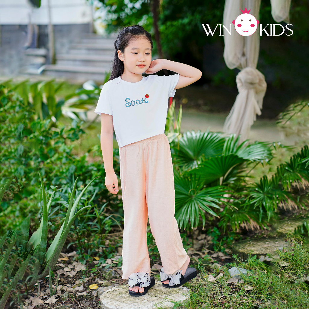 Set bé gái áo thun croptop quần dài ống suông Thời trang trẻ em Winkids chuyên quần áo bé