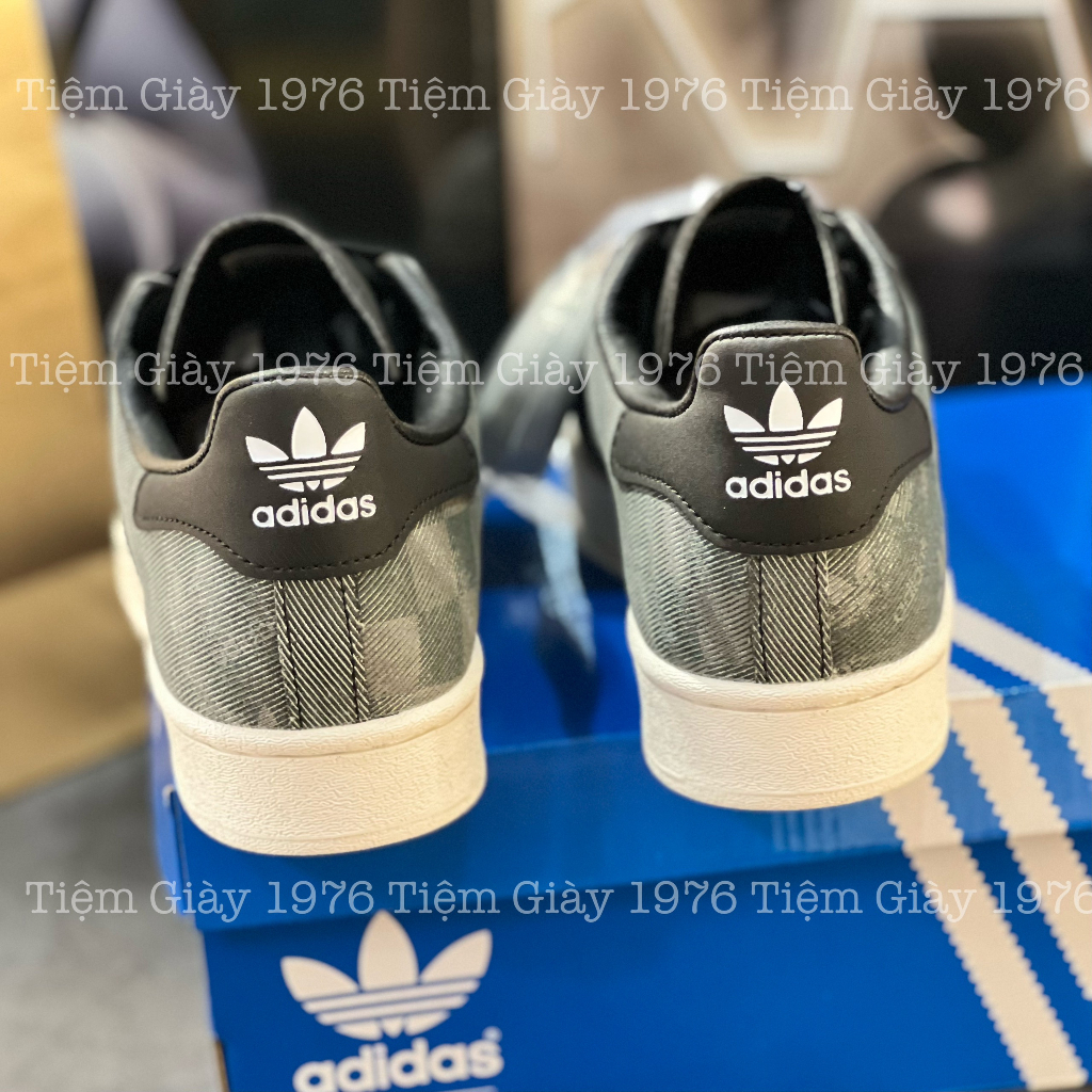 Giày Thể Thao Superstar Denim  Plack Grey x Atmos Giày Adidas Mũi Sò Vải Bò Đen Họa Tiết Chìm