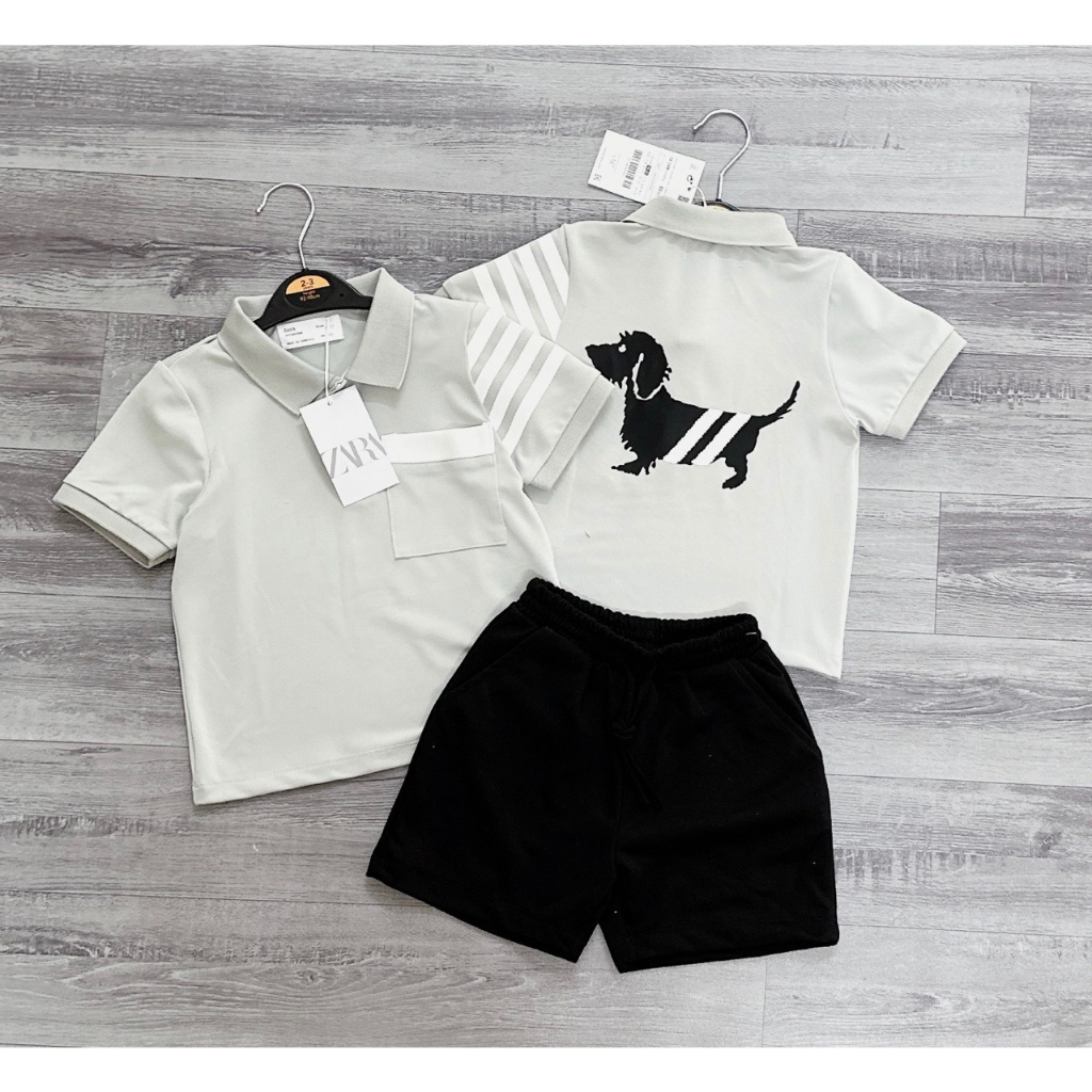 ✨BÁN SỈ✨Bộ polo xám cún đen bé trai VNXK