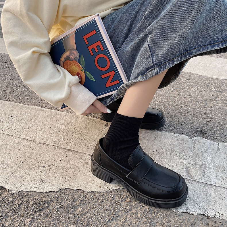 Giày loafer nữ MINION CLOTHING chất da PU mềm không bong chóc Ulzzang Streetwear Hàn Quốc gót cao 4cm đi êm chân G3402