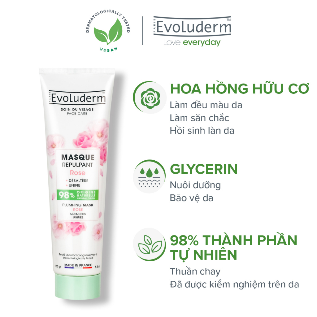 Mặt nạ Evoluderm làm trắng sáng làn da tinh chất Hoa Hồng 150ml