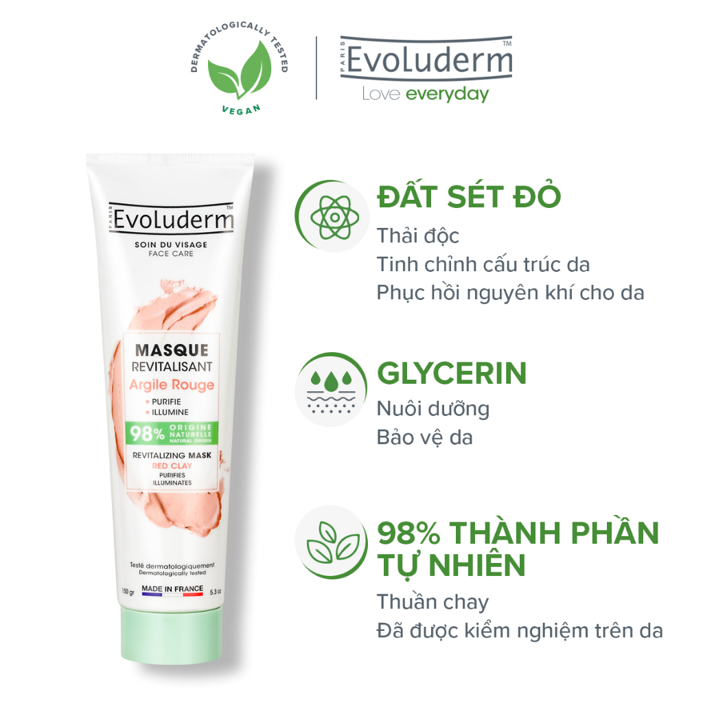 Mặt nạ Evoluderm tinh chất Đất Sét Đỏ thanh lọc và hồi sinh làn da 150ml