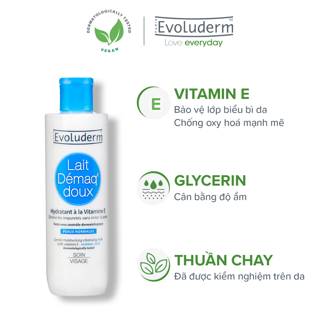 Sữa rửa mặt Evoluderm bổ sung Vitamin E giúp dưỡng ẩm và làm tươi trẻ làn da 250ml