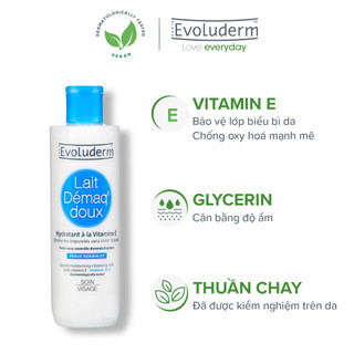 Sữa tẩy trang rửa mặt Evoluderm bổ sung Vitamin E giúp dưỡng ẩm và làm tươi trẻ làn da 250ml