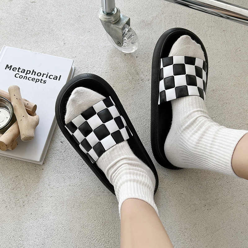 Dép quai ngang caro 、Dép Sọc Caro  Trắng Đen Chống Trượt Thời Trang Mùa Hè Cho Nam Và Nữ