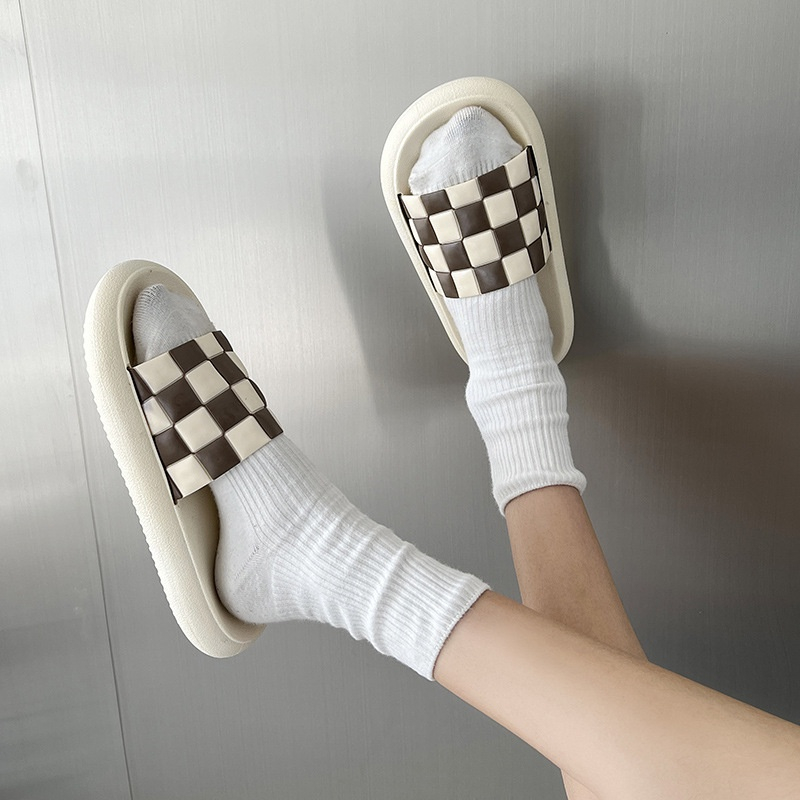 Dép quai ngang caro 、Dép Sọc Caro  Trắng Đen Chống Trượt Thời Trang Mùa Hè Cho Nam Và Nữ