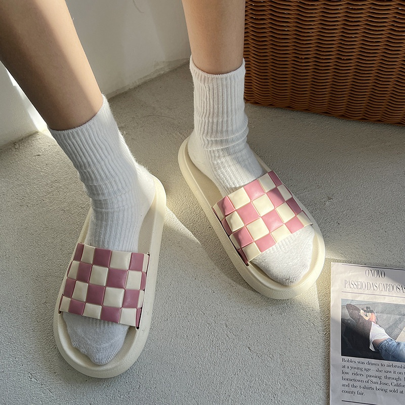 Dép quai ngang caro 、Dép Sọc Caro  Trắng Đen Chống Trượt Thời Trang Mùa Hè Cho Nam Và Nữ