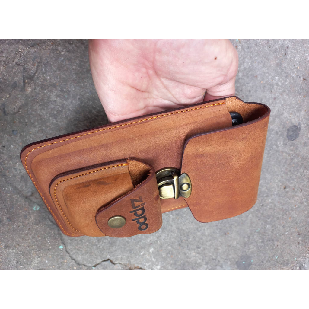 BAO DA ĐỰNG ĐIỆN THOẠI KÈM ZIPPO DA BÒ THẬT