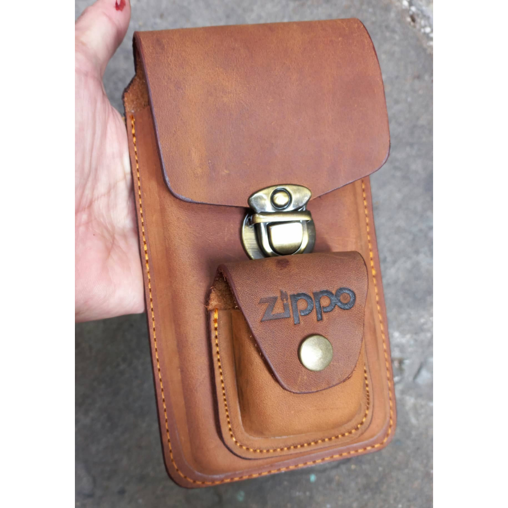 BAO DA ĐỰNG ĐIỆN THOẠI KÈM ZIPPO DA BÒ THẬT