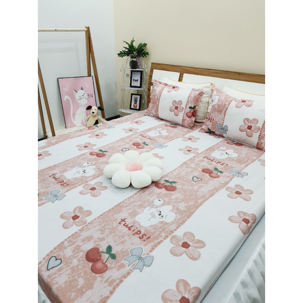 Bộ ga gối poly cotton loại đẹp  drap giường bo chun bọc nệm  giá rẻ