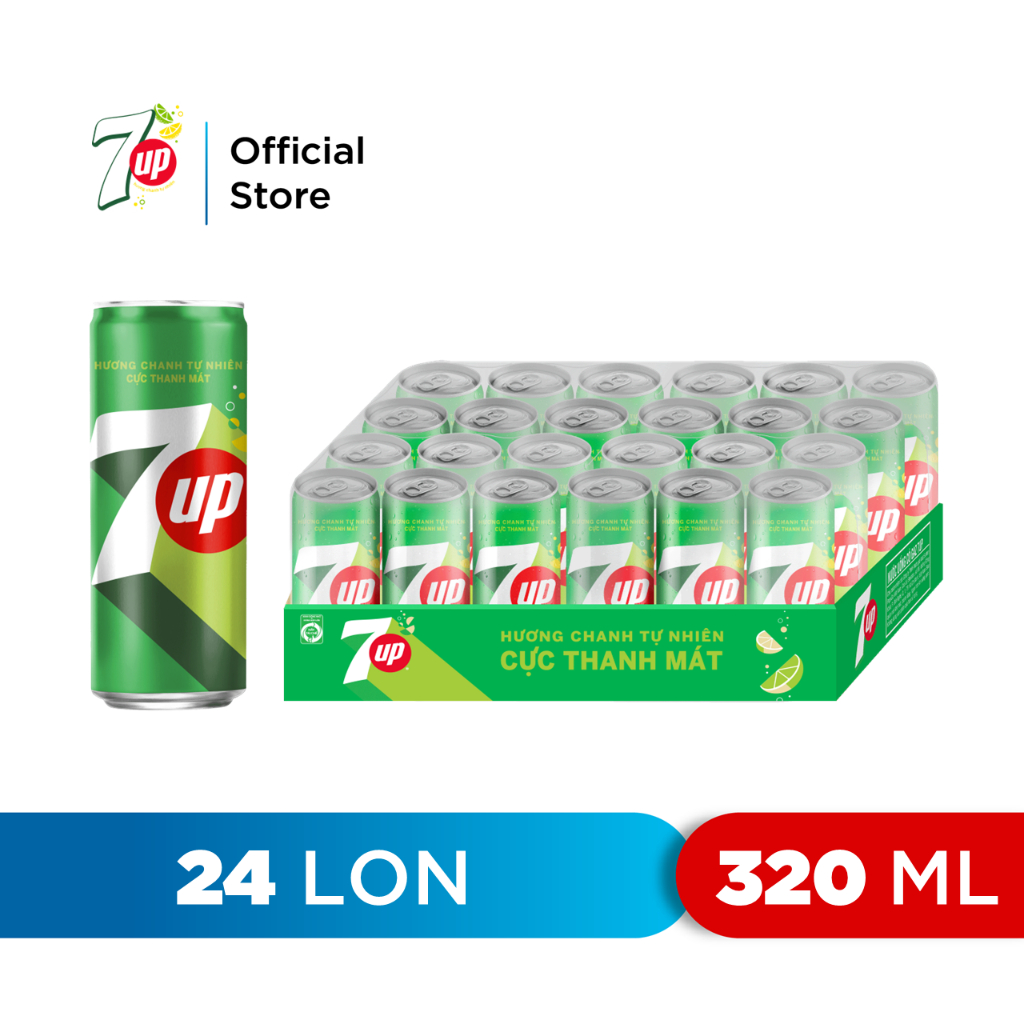 Thùng 24 Lon Nước Ngọt Có Gaz 7Up (320ml/lon)