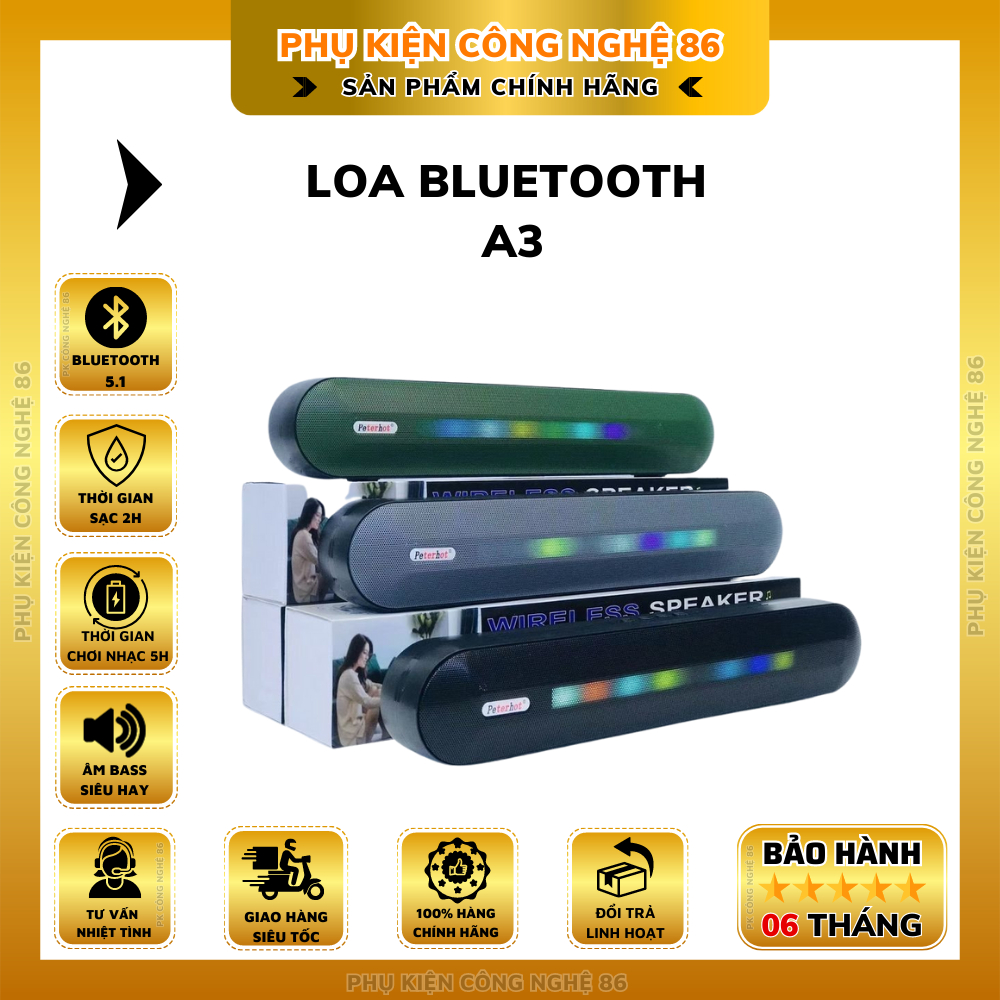 Loa bluetooth dài A3 cắm được USB và thẻ nhớ [ÂM BASS MẠNH MẼ]