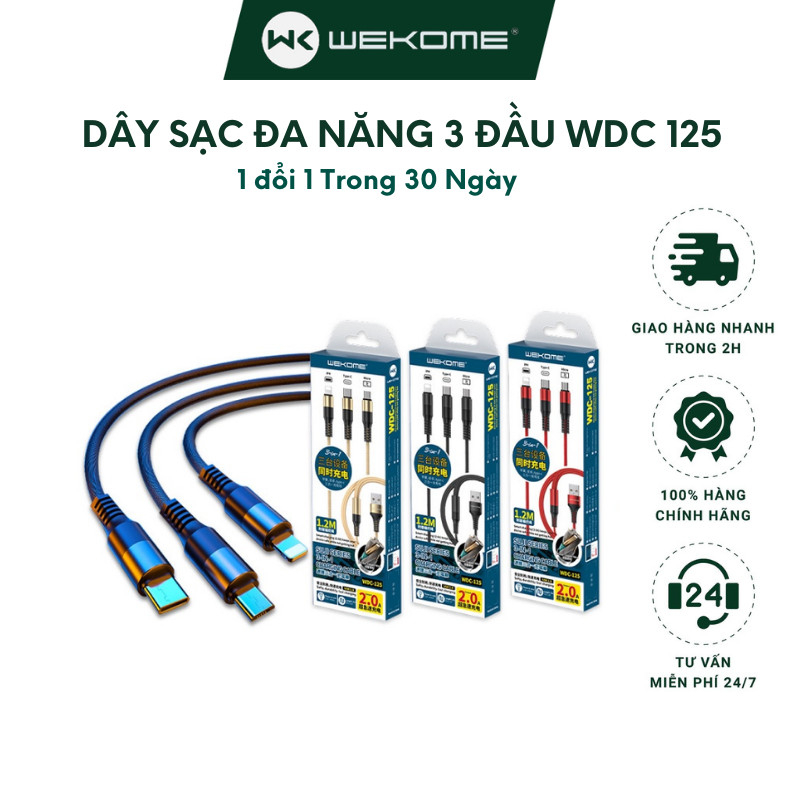 Cáp sạc 3 cổng Wekome WDC-125 đa năng dây bọc dù chống đứt gãy