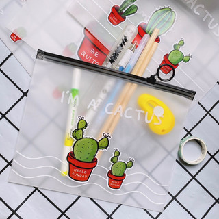 Túi zip to, túi đựng tài liệu khổ A5 trong mờ hình xương rồng I'M A CATUS
