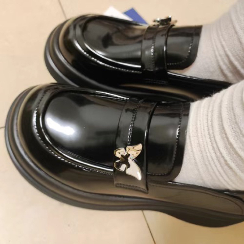 Giày Lolita Nữ Da Đính Charm 🦋 Nhỏ Xinh Xắn Đế Cao