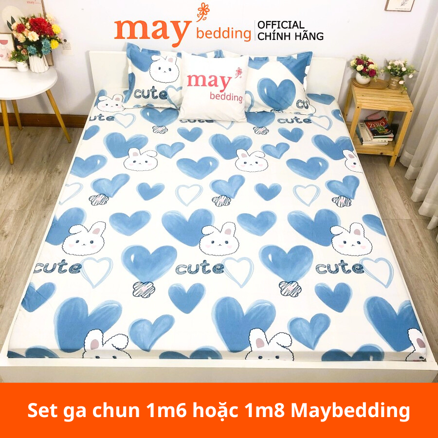 Set ga chun Maybedding bọc đệm kèm 2 vỏ gối poly cotton m6 hoặc m8 nhiều mẫu