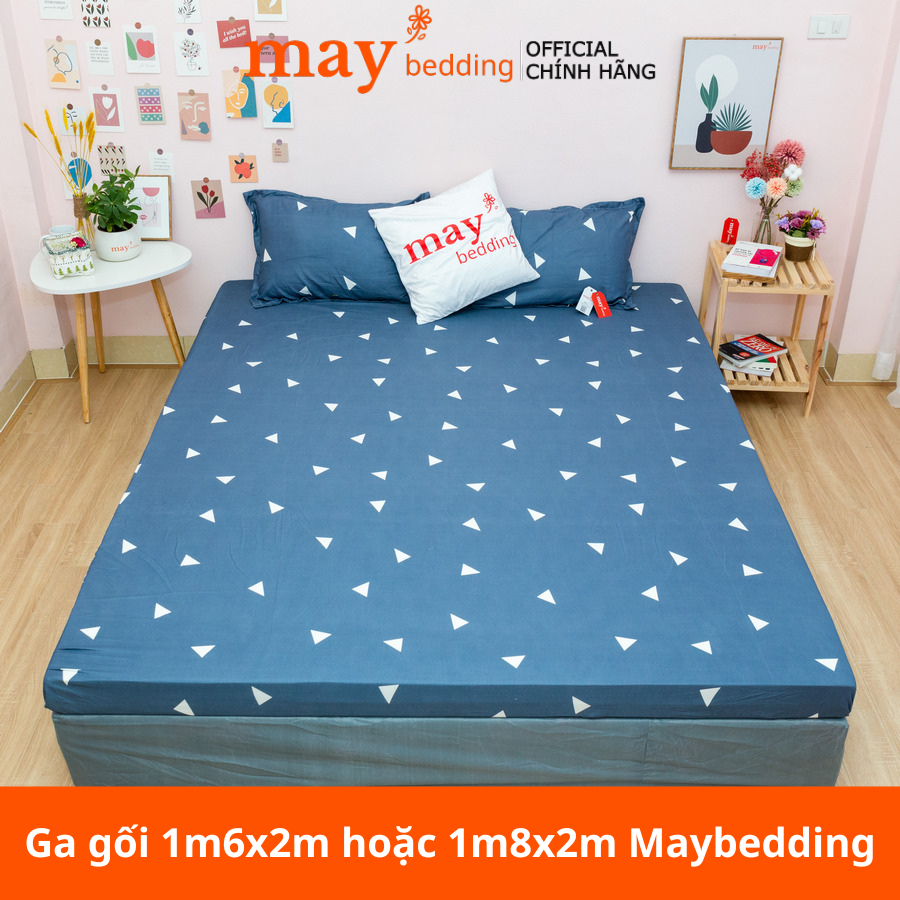 Bộ ga chun Maybedding và vỏ gối nằm poly cotton kích thước drap m6 Hoặc m8x2m