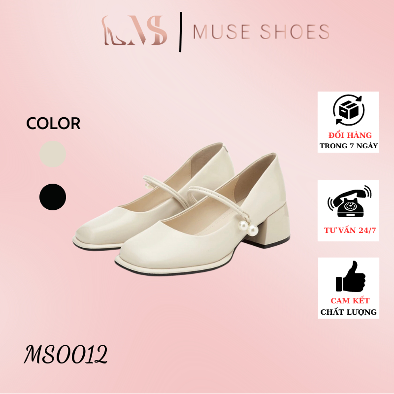Giày Cao Gót Nữ Giày Mary Jane Muse Shoes Quai Ngang Đính Ngọc Trai Cực Nữ Tính Mẫu Hot 2023 Gót Vuông 5 Phân - MS0012
