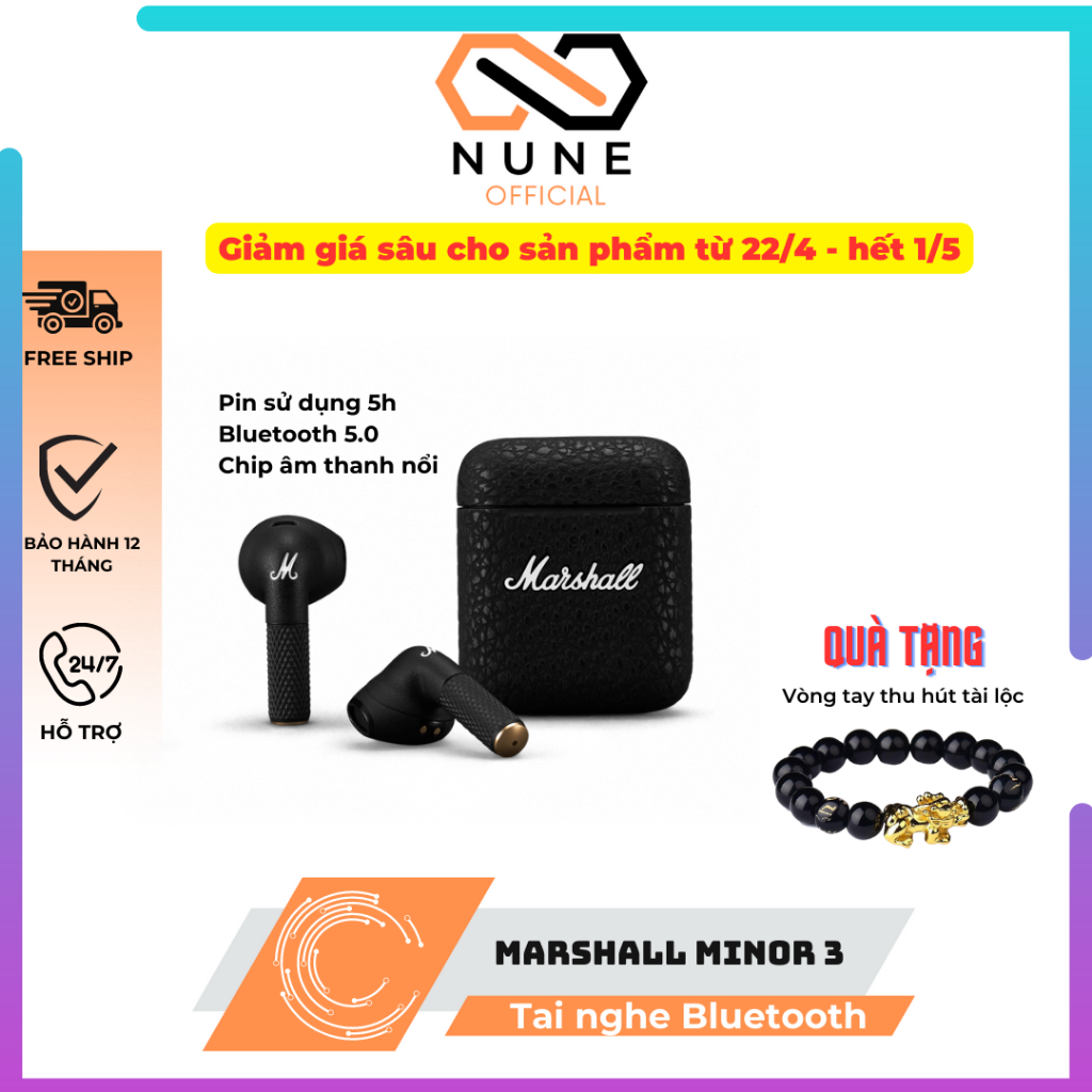 Tai nghe Marshall Minor III Bluetooth logo in nổi - Chất Lượng Cao Loại 1