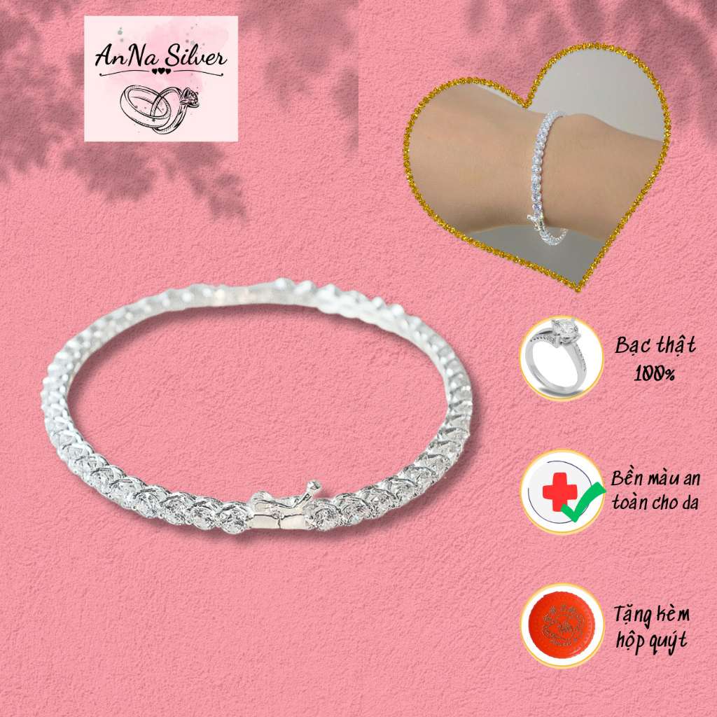 Lắc tay bạc nữ bạc 925 không gỉ, vòng tay đính full một hàng đá thời trang AnNa Silver