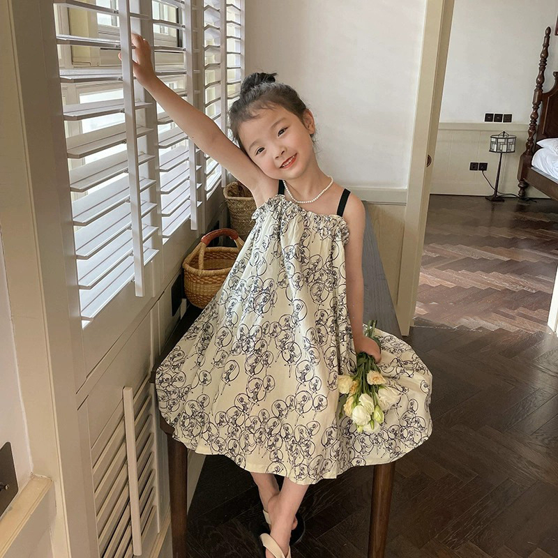 Váy đi biển cho bé gái DINOKING Váy maxi bé gái phong cách Hàn Quốc Đầm 2 dây dáng dài trẻ em 3 - 9 tuổi VA33