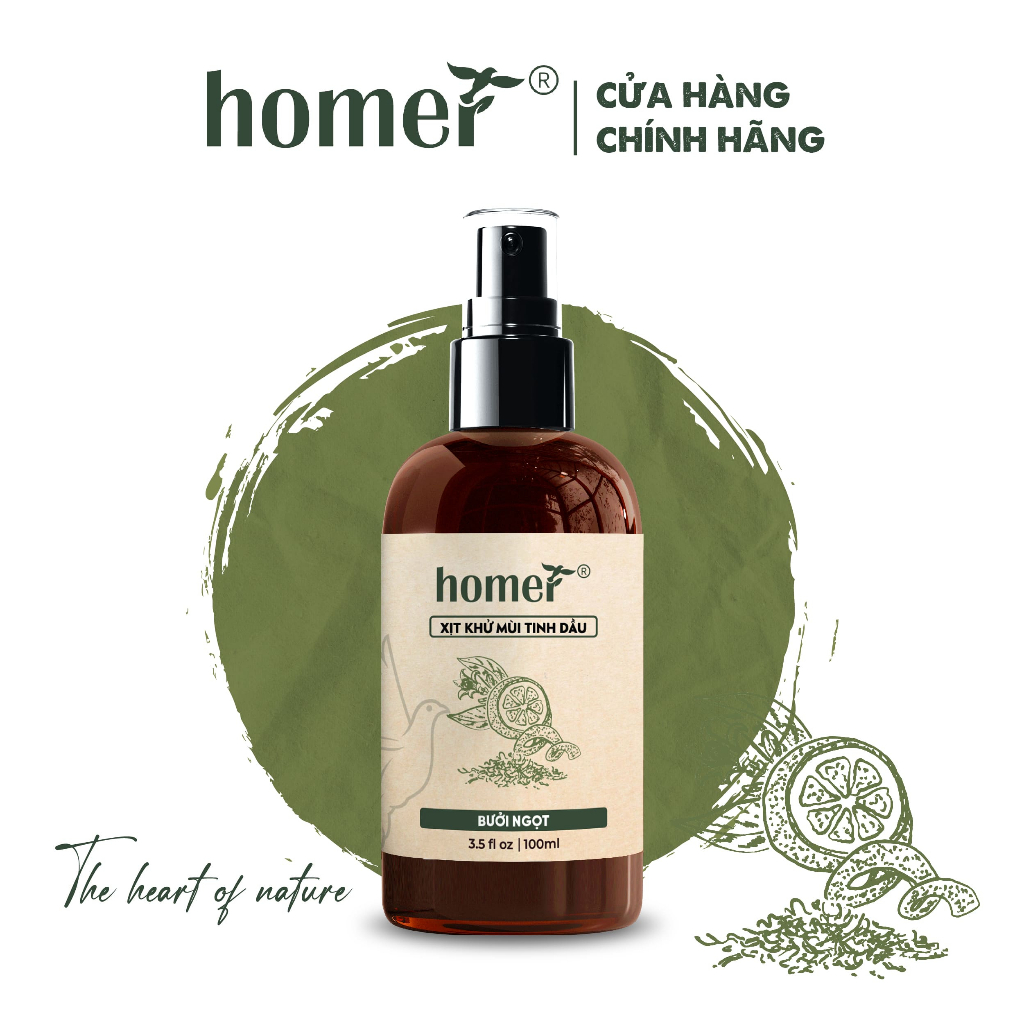 Xịt khử mùi tinh dầu Bưởi ngọt Homer Thiên nhiên - Dung tích 100ml/250ml