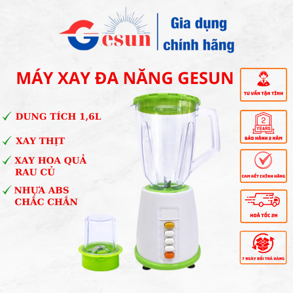 Máy xay sinh tố đa năng Gesun công suất 300W - 1.6L - 2 cối xay tiện lợi - Giúp xay mịn thực phẩm - Bảo hành 12 tháng
