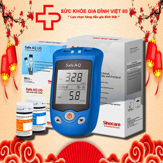 Máy đo đường huyết Axit Uric Sinocare Safe AQ UG + 50 que Axit Uric (Gout) + 50 kim chích máu
