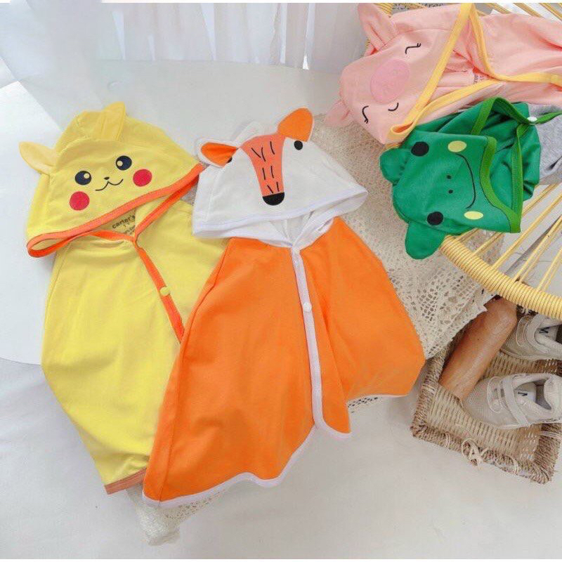 Áo choàng chống nắng, chống gió hình động vật ngộ nghĩnh vải cotton cao cấp cho bé trai bé gái 0-12kg