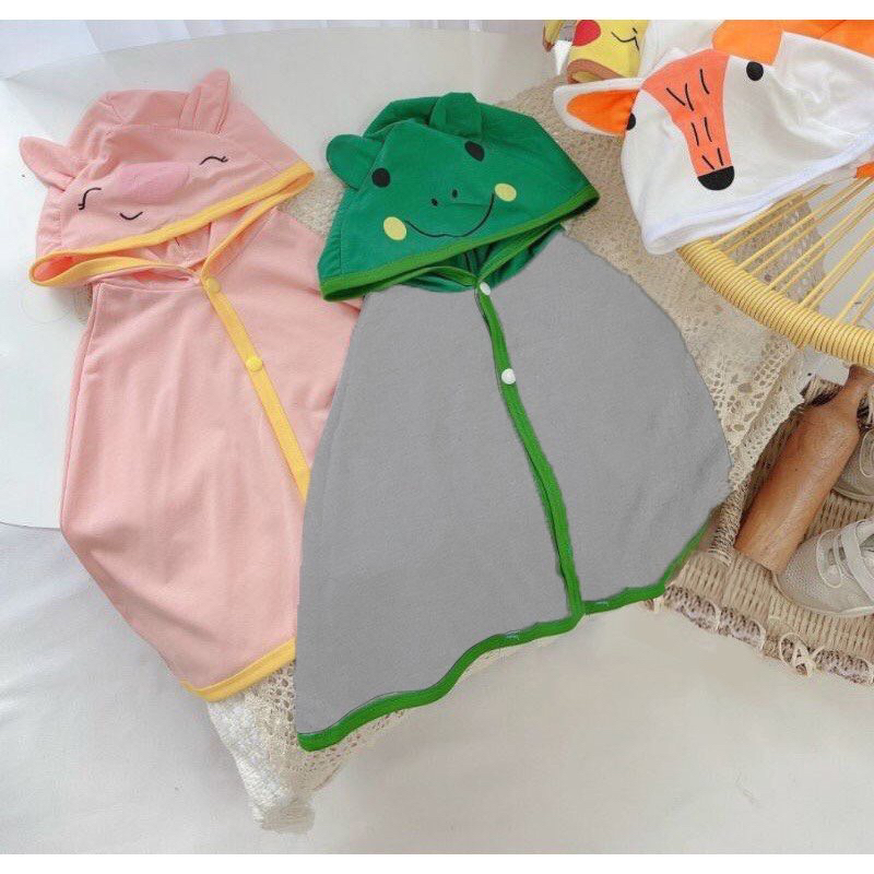 Áo choàng chống nắng, chống gió hình động vật ngộ nghĩnh vải cotton cao cấp cho bé trai bé gái 0-12kg