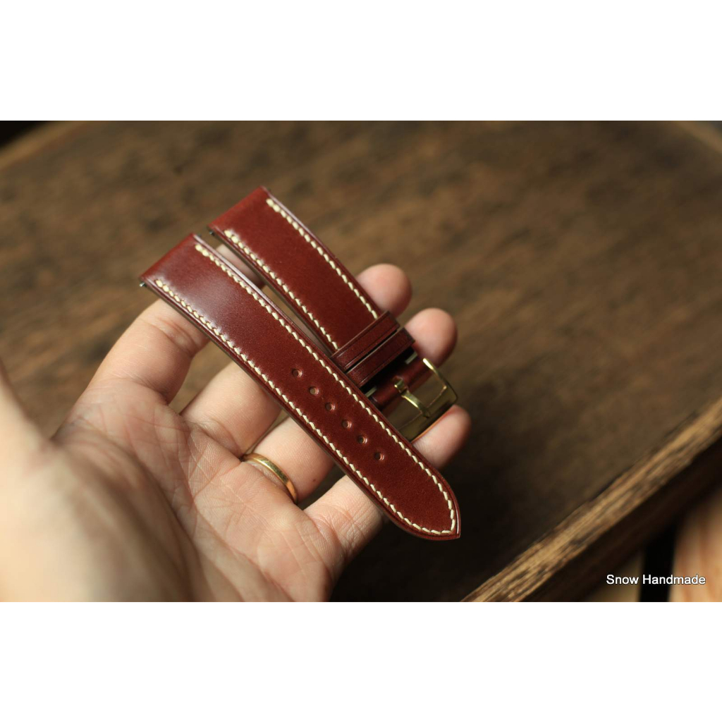 Dây đồng hồ da mông ngựa (Shellcordovan) màu đỏ rượu vang, cốt thông minh