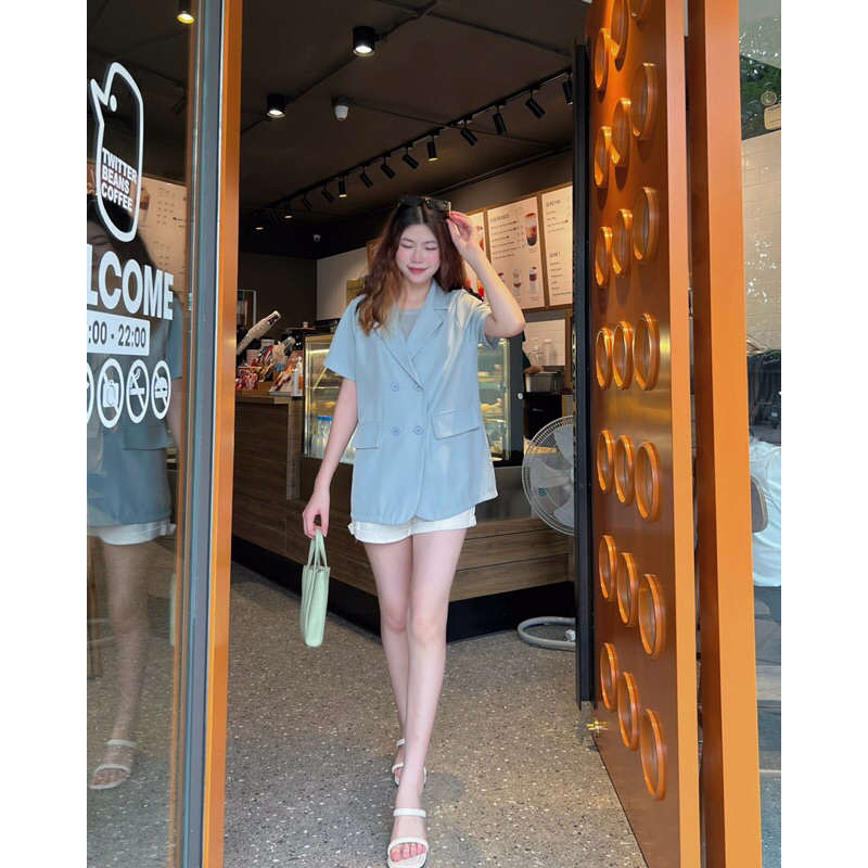 Áo blazer vest nữ trơn tay cộc 2 túi vạt lượn a238430 by germe