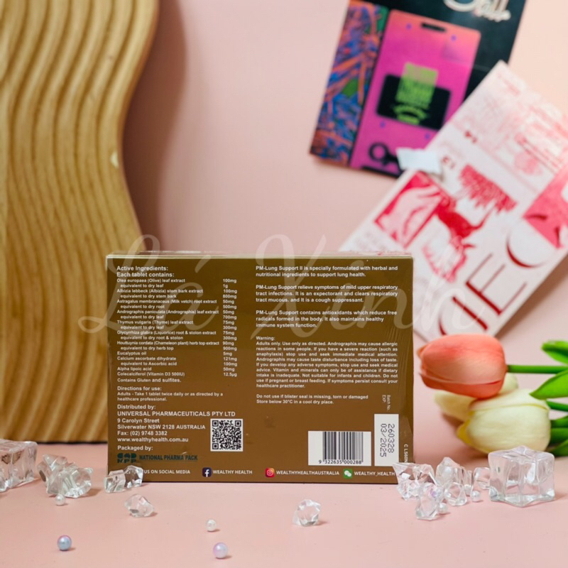 Viên uống bổ phổi giảm ho, tan đờm ÚC Wealthy Health PM Lung Support II 60 viên