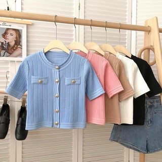Áo len mongtoghi , Áo len nữ cổ tròn khuy đồng QC