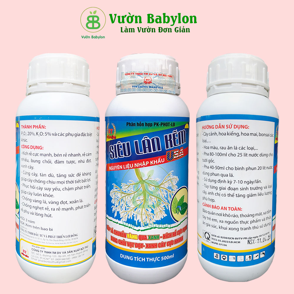 Phân Bón Siêu Lân Kẽm Chai 500ml - Kích Rễ, Bung Chồi, Cứng Cây, Khỏe Rễ