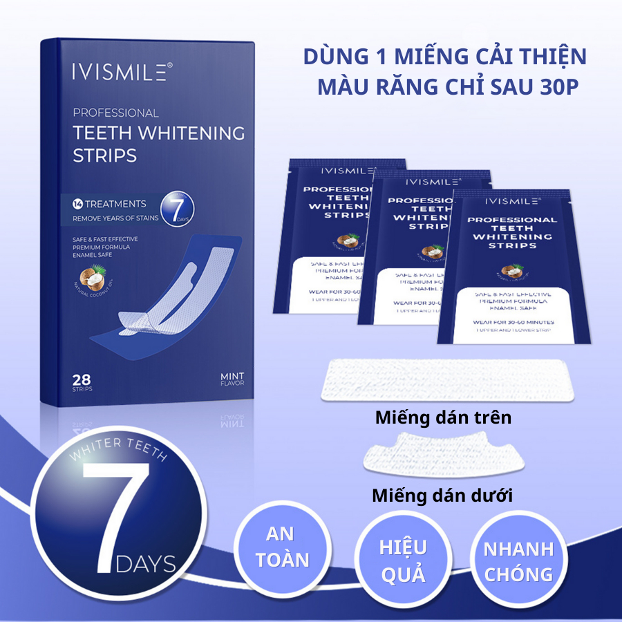 Miếng dán trắng răng IVI SMILE, Miếng dán răng an toàn không gây cảm giác ê buốt | BigBuy360 - bigbuy360.vn