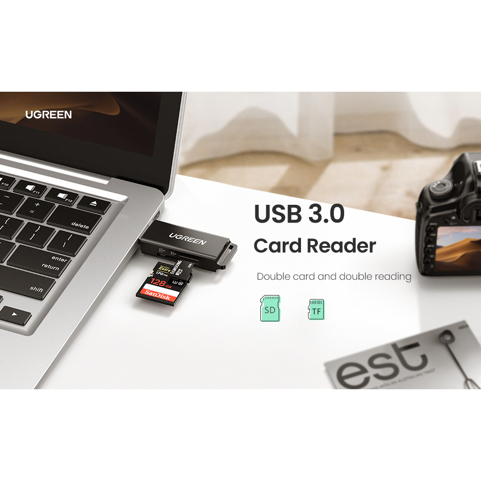 Đầu Đọc Thẻ Nhớ SD/TF Ugreen 40752 USB 3.0 CM104 Chính Hãng màu đen