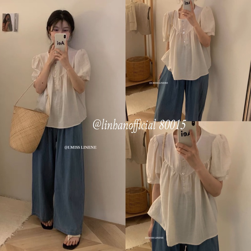 Áo sơ mi beige I MISS LINENE 80015 (Hàng có sẵn)🇰🇷