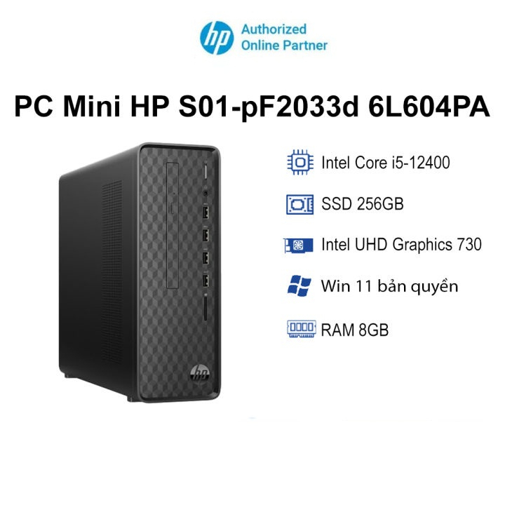 Máy Tính Để Bàn PC Mini HP S01-pF2033d 6L604PA i5-12400| 8GB| 256GB| OB| Wifi,BT| Win11