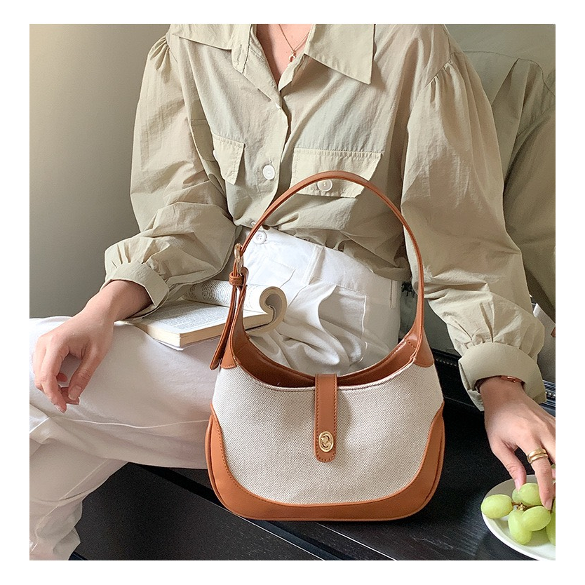 Túi xách nữ đeo vai kẹp nách Ceelyn vải canvas khâu tương phản retro thời thượng mẫu mới 2023 size 26 DT105