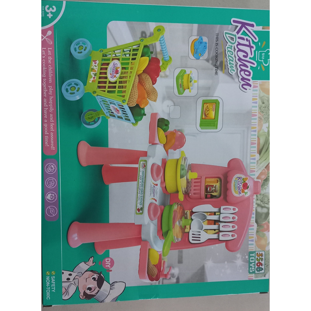 BỘ ĐỒ CHƠI NHÀ BẾP ĐỨNG + XE ĐẨY SIÊU THỊ SIÊU XINH
